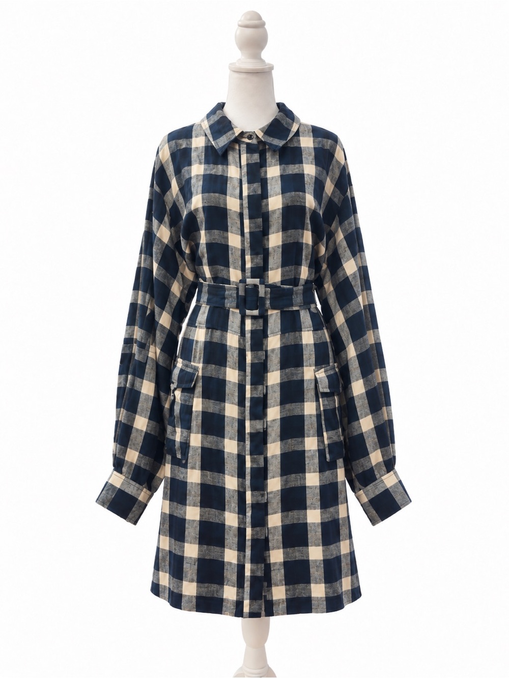 ASOS DESIGN Curve Women’s US 22 Plaid Belted Utility Shirt Dress Navy Cream